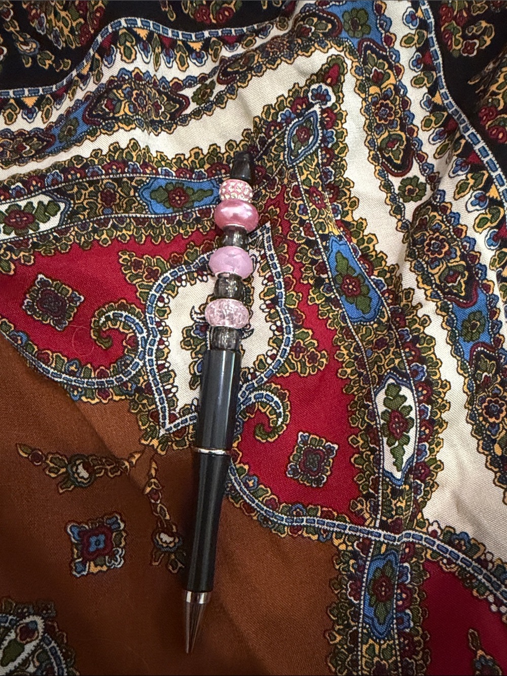 Pink Beaded Black Ballpoint Pen - Decorative Home Office Accessory